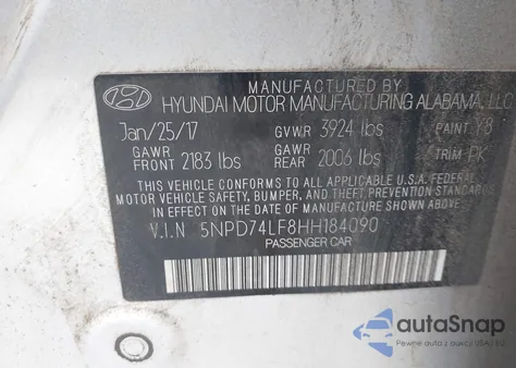 2017 Hyundai Elantra Se из США, поврежденный, VIN 5NPD74LF8HH184090